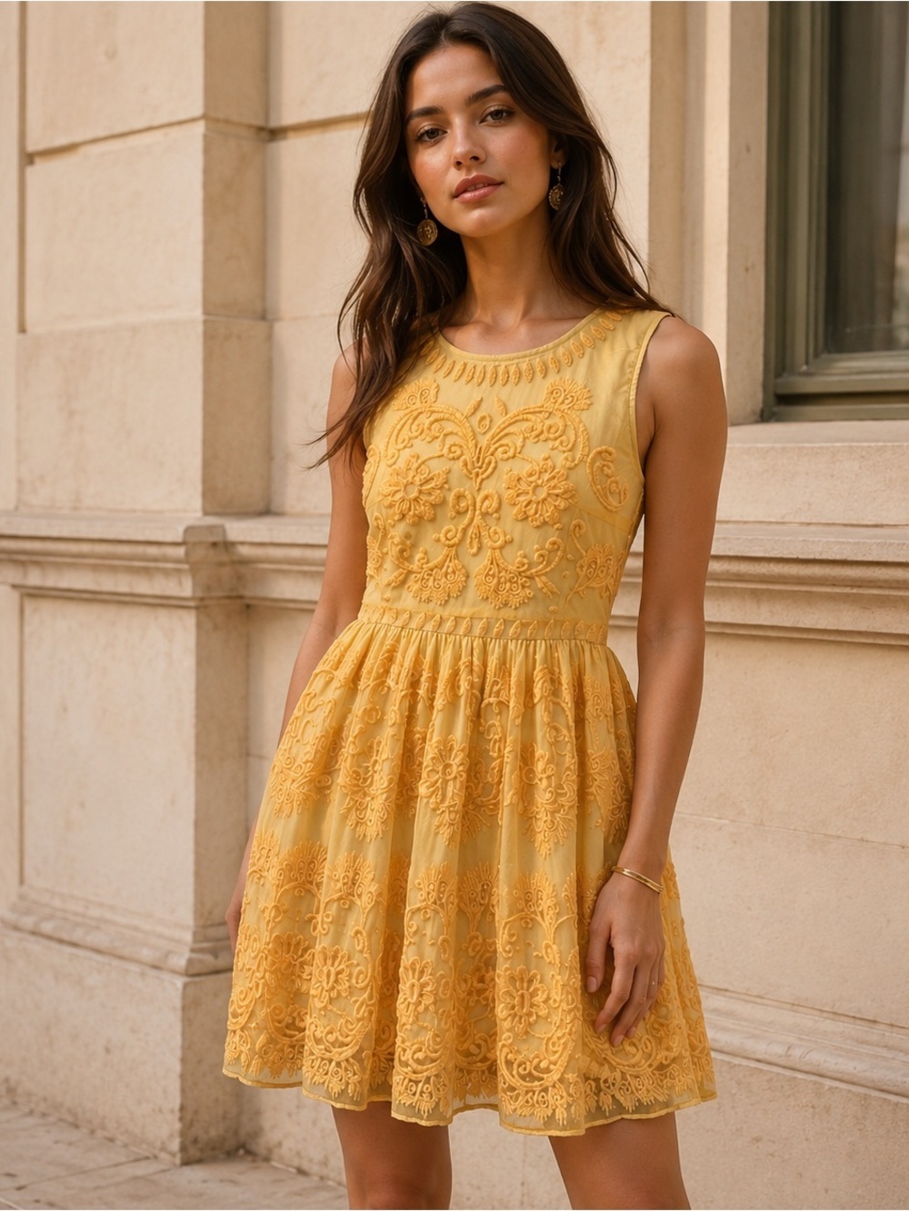 Sundance Sheer Embroidered Floral Dress Lined Buttercup Pale Yellow Sz 2